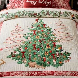 🎄Pottery Barn🎄Deck The Halls Christmas Tree Full/Queen Reversible Quilt